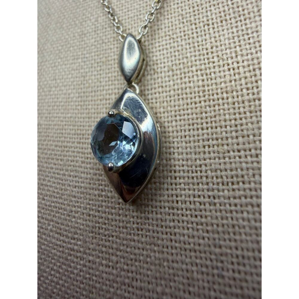Blue topaz pendant set in sterling silver stamped STS 925 necklace